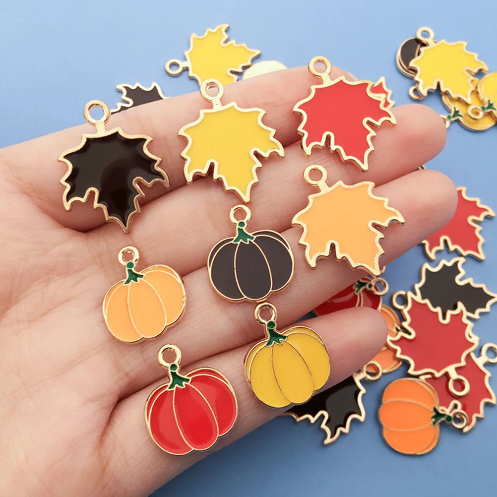 

32pcs Pumpkin Head Charms Halloween Jewelry Making Bulk Metal Pendants Fall Leaf Enamel Craft Supplies For Bracelets Earrings