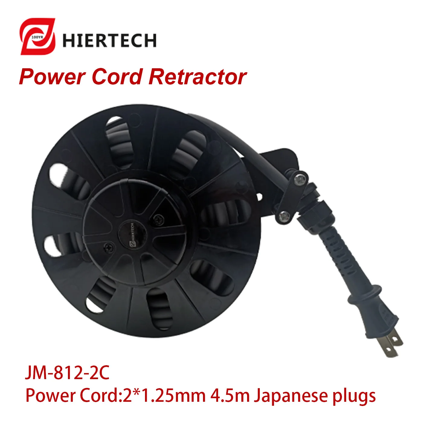 Hiertech Black Pc Material All-Copper Wire Core 2-Core 4.5m Automatic Cable Reel Solves the Problem of Tangled Power Cords with Self-Locking Function