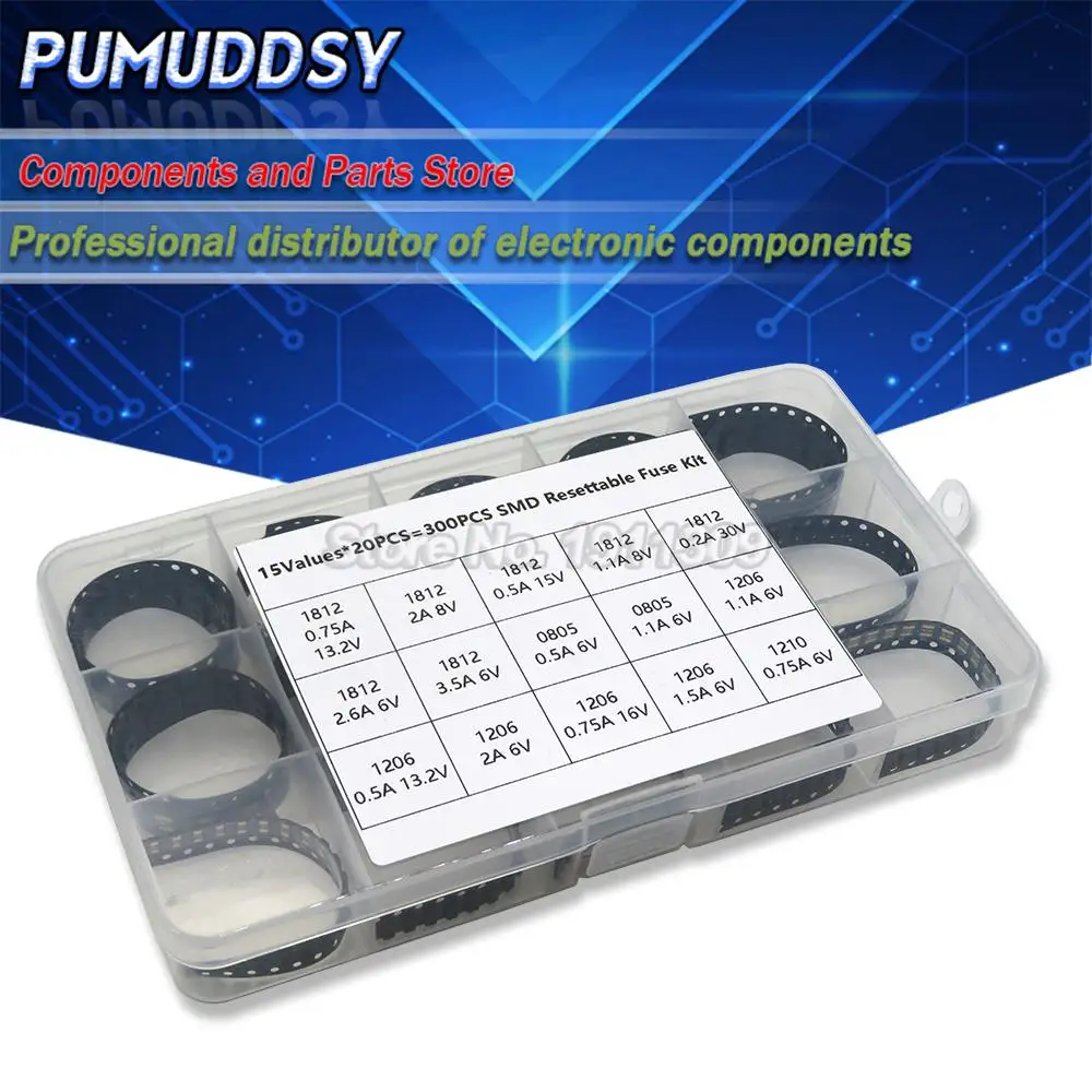 300Pcs 1812 1206 0805 1210 15Values 0.7A 0.5A 0.2A 2A 1.1A 2.6A 3.5A SMD Resettable Fuse PPTC PolySwitch Self-Recovery igmopnrq