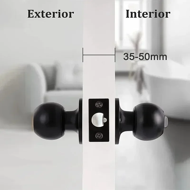 Black Tubular Lever Ball Lock Old-fashioned Door Three-pole Round Lock Indoor Bedroom Versatile Bathroom Door Ball Lock