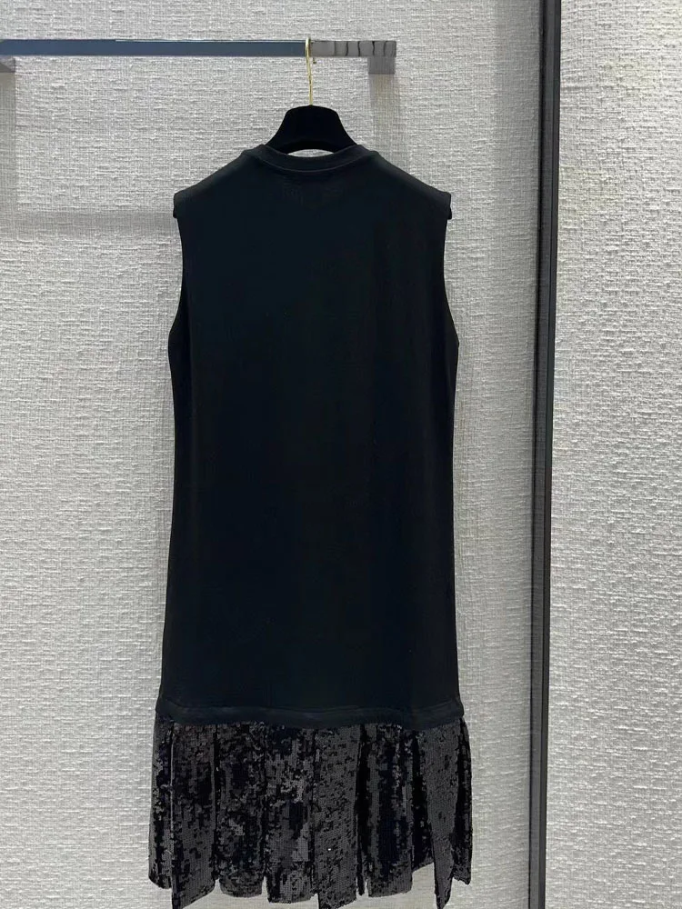 Robe en fibre à paillettes noires pour femmes, décoration de chaîne en métal personnalisée, travail manuel d'été