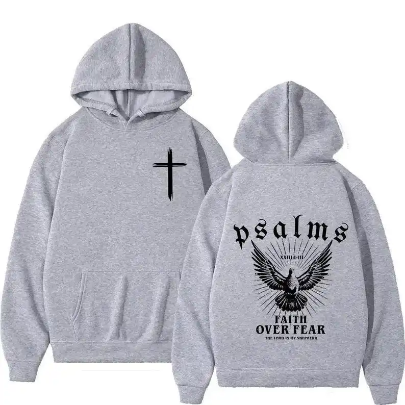 Christian Jesus Faith Over Fear Bible Verse Sweatshirt Men’s Faith Matching Hoodies Long Sleeve Thermal Hoodie Autumn and Winter