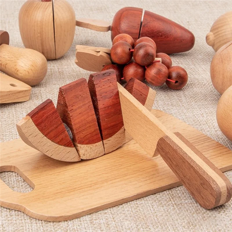 A03I-Natuurlijk houten groente- en fruitkoken, gesimuleerde kleur, kleuterkeukenbewustzijn, kindercadeau