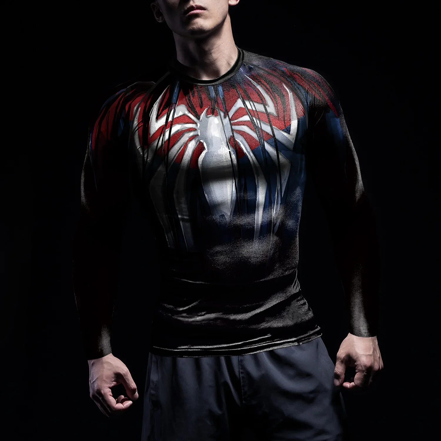 Halloween Party Cosplay Superhero Compression Shirt Short Sleeve Anime Spider Printed Costume Fitness Sportswear Rashgard Top