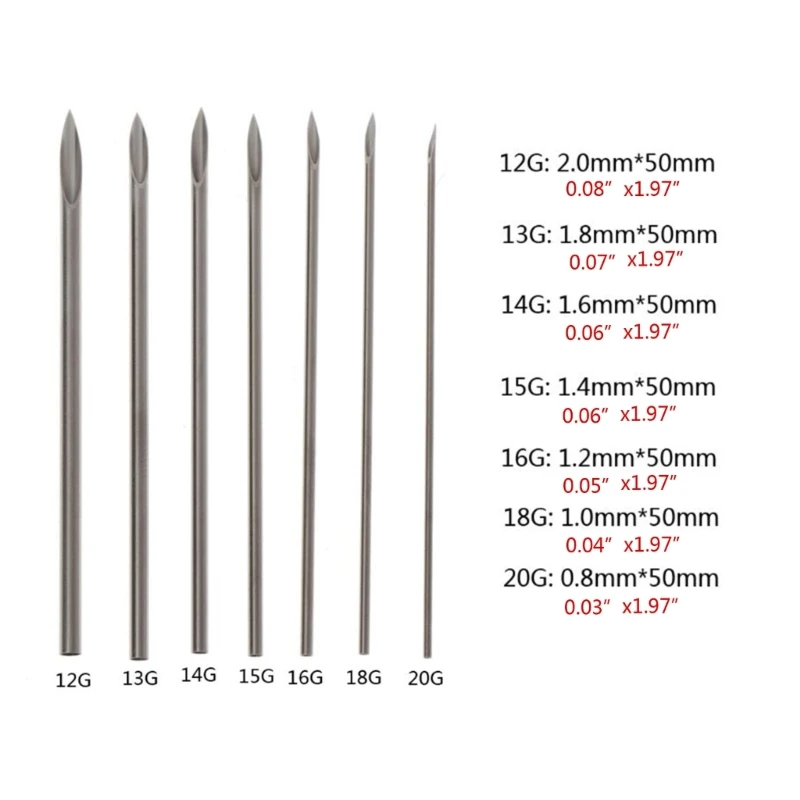 20Pcs/set Stainless Steel Body Piercing Needle 12G/13G/14G/15G/16G/17G/18G/19G/20G Hollow Mixed Piercing Needle Tool