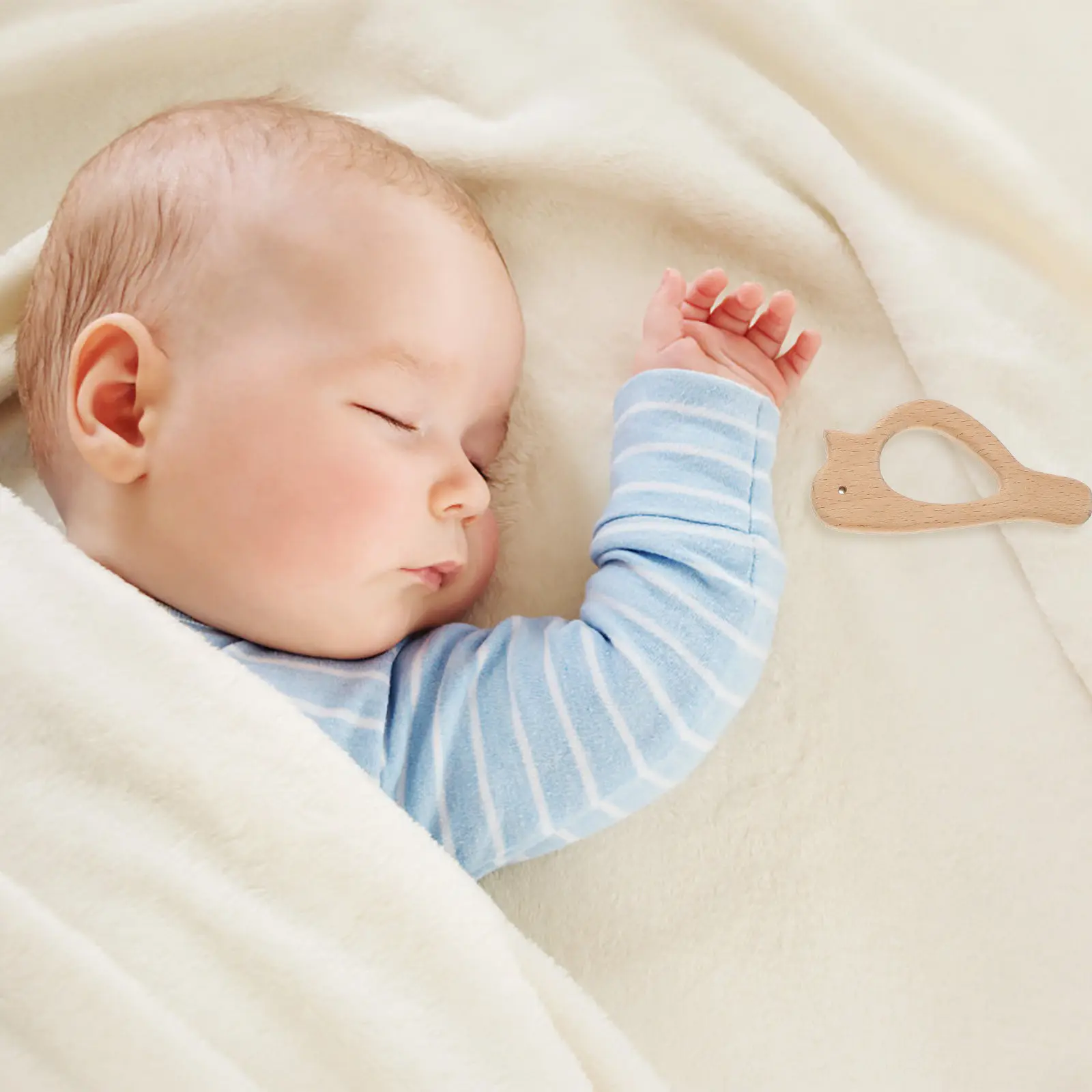 10 Stück Holz-Beißringe für Babys, Natürliche Buchenholz-Backenzahn-Entlastungsstäbchen, Kaubare Zahnungshilfe für Säuglinge, Tierförmig, BPA-frei, zum Zähneknirschen