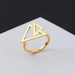 Stainless Steel Square Shape Crystal Ring Irregular Hollow Wide Ring Retro Unique Design Handmade Jewelry Gifts For Women