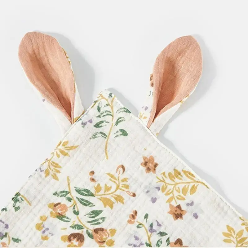 Manta seguridad con Orejas conejo dibujos animados 581F para niño y niña, pañuelo pacificador multicapa