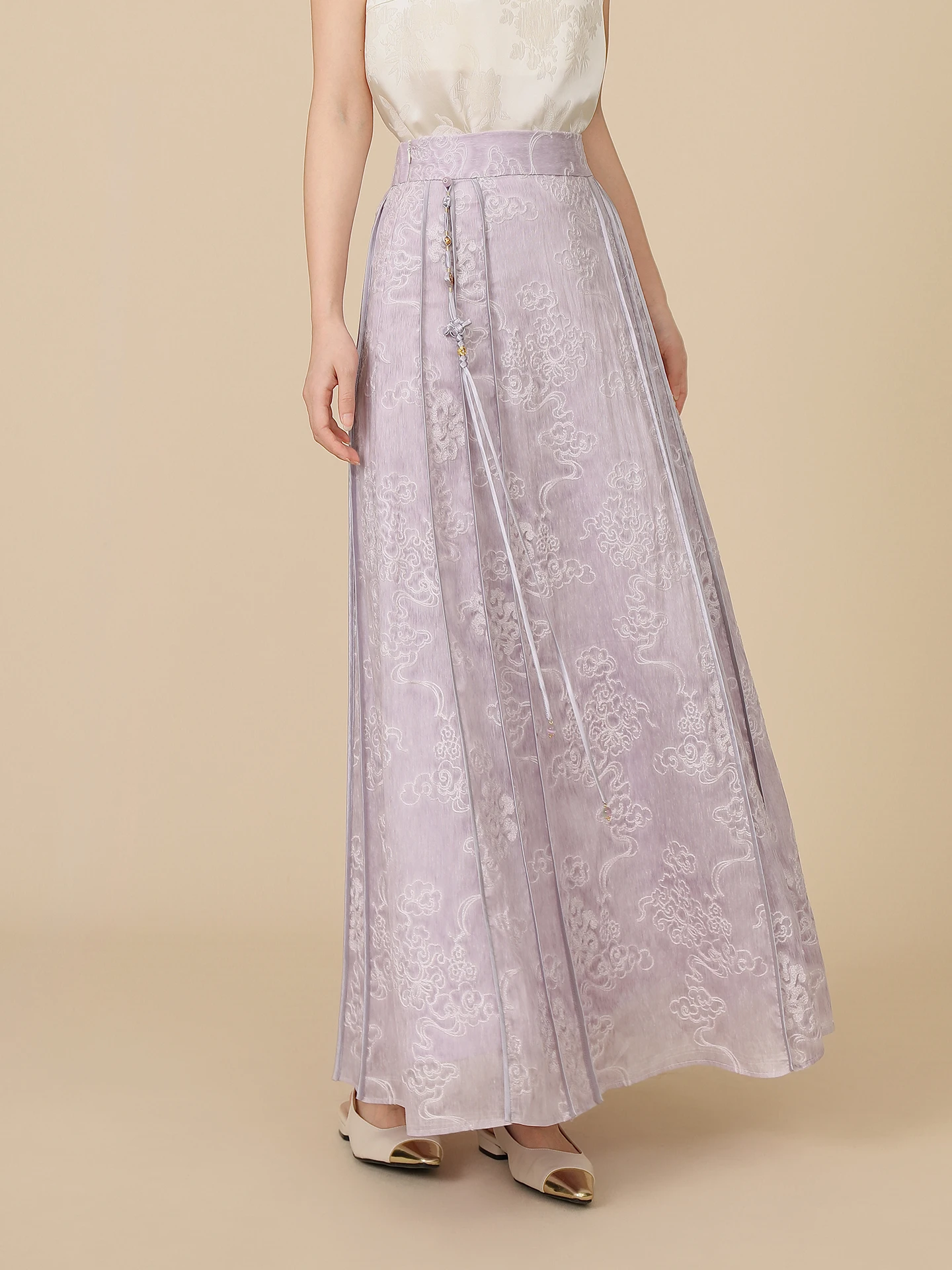 

Фиолетовая вышитая юбка А-силуэта с высокой талией в стиле Ханьфу, китайская национальная мода, летняя новинка от IBAI