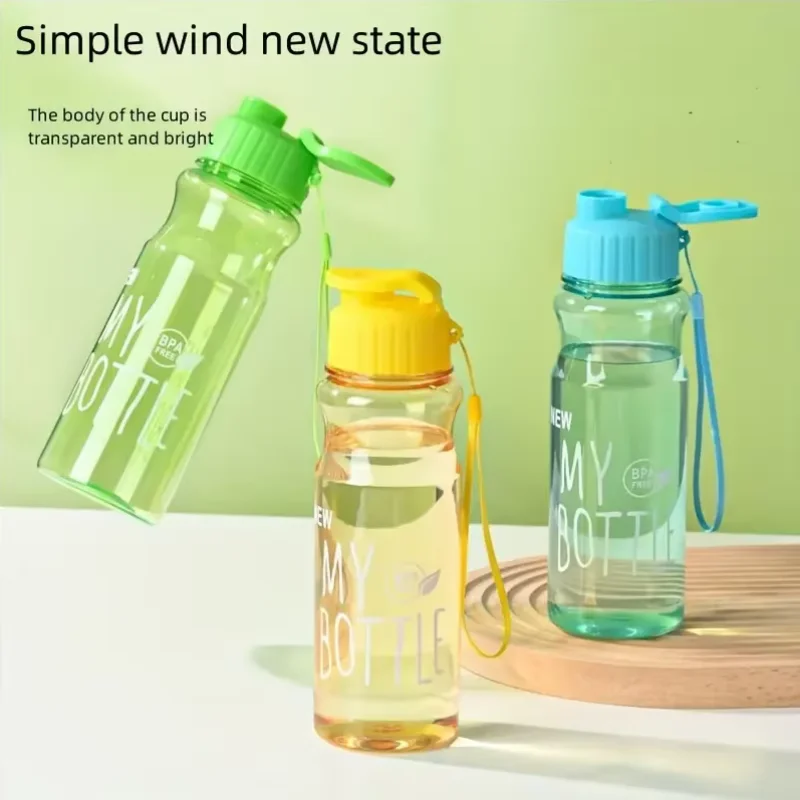 1pc 500ML Transparent Flip Top Water Bottle, Portable Water Cup With Strap For Outdoor Sports Fitness, Travel Fashion Bottle