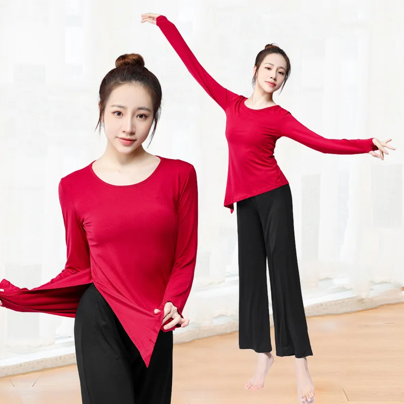 Ringschnalle, moderner Körpertanzug, Oberteil, weiblich, Erwachsene, ethnischer Basic-Trainingsanzug, Übungsanzug, klassischer Tanzlehrer