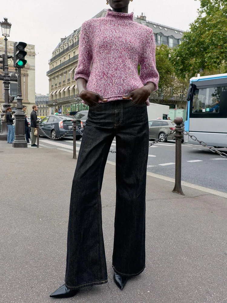 

Faionable Sweet Knitted Sweater 2025 Winter New Arrival Women's Casual Color Blo Leisure Sle Straight Tube Knit Top