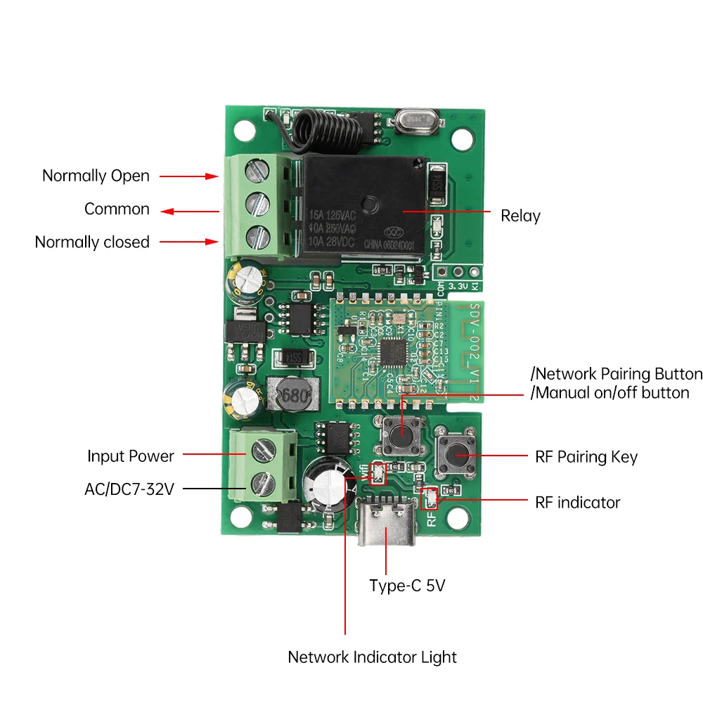 AC220V/DC5V-32V Pro 1 Channel Self-Locking Intelligent Wifi Bluetooth Relay Module Support eWeLink APP 433Mhz RF Smart Switch