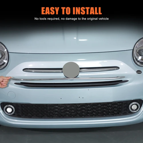 Imagen 2 del producto Para Fiat 500 2016-2025 ABS rejilla de parachoques delantero de coche rejilla central delantera tiras decorativas cubierta embellecedora accesorios exteriores