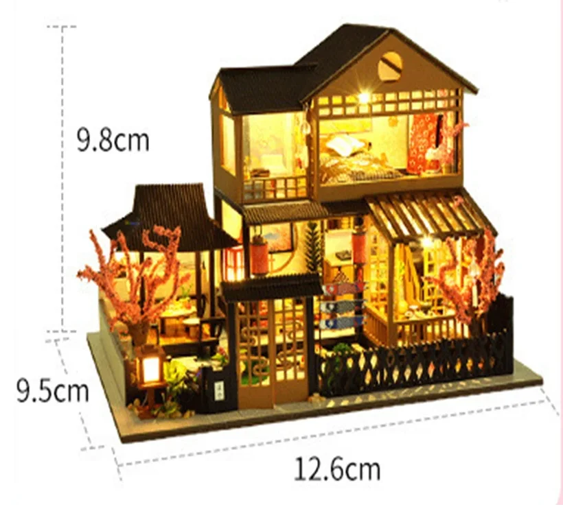 Mini maison de poupée en bois avec meubles, Kit d'éclairage, accessoires miniatures, jouets en bois 