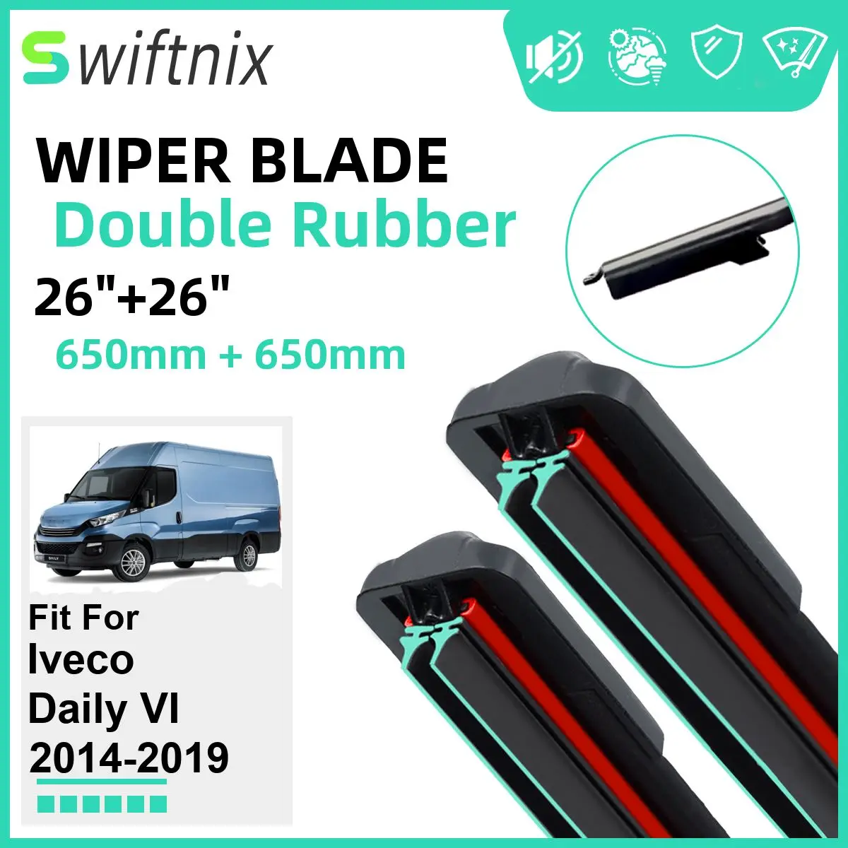 Double Rubber Car Wiper Blades for Iveco Daily VI 2014-2019 Front Windscreen Windshield Rubber Car Accessories 2017 2018 2019