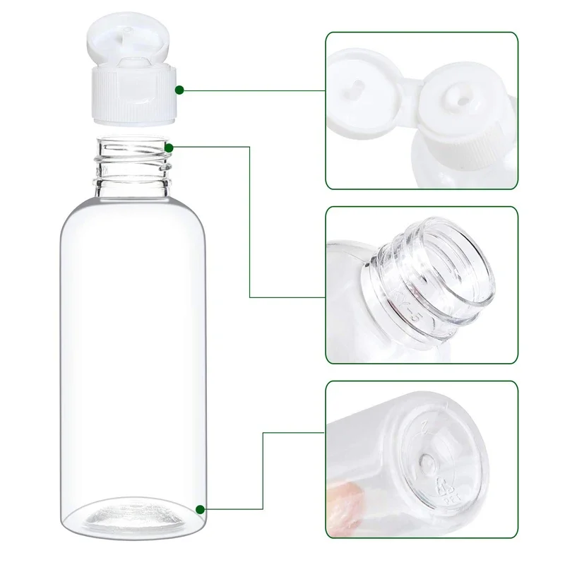 30PCS Clear Squeeze Bottle PET Plastic Clamshell 5-100ml Refillable Container Suitable for Shampoo Lotion Liquid Bath Face Cream