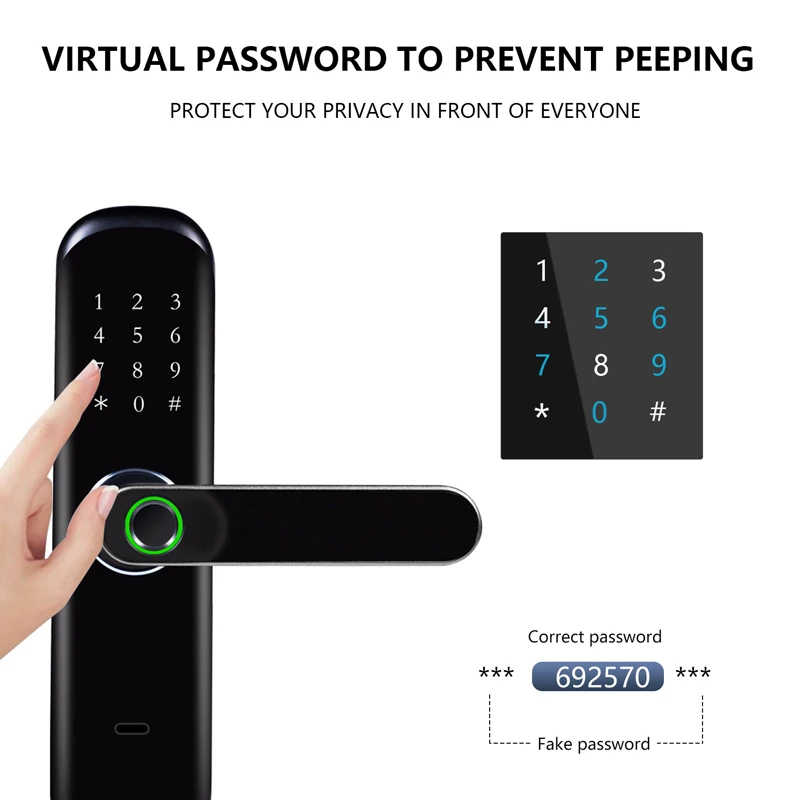 HIMOJO قفل باب ذكي تويا واي فاي قفل إلكتروني رقمي مع بصمة البيومترية/بطاقة IC/كلمة المرور/APP فتح عن بعد