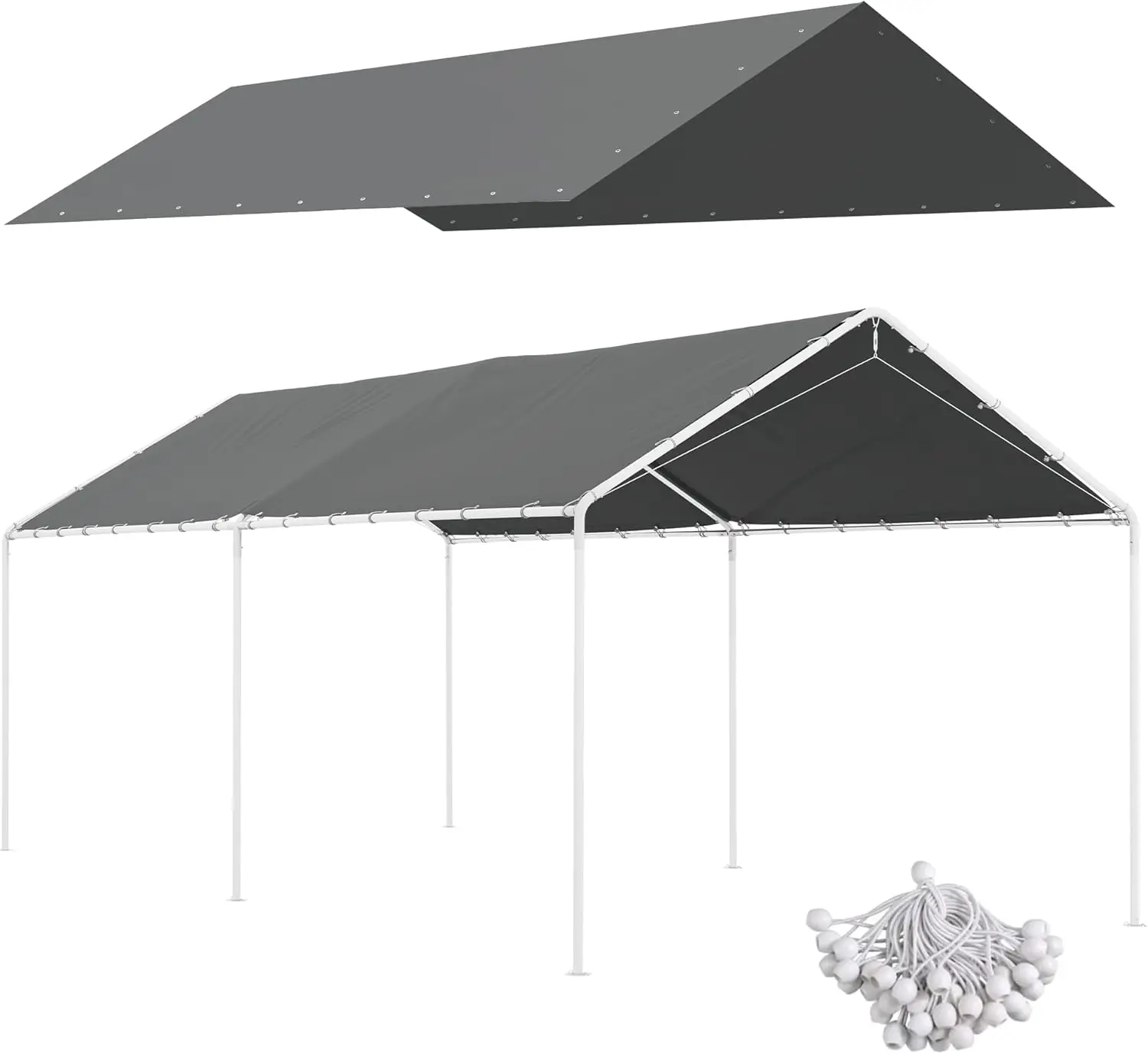

10' x 20' Carport Replacement Top Canopy Cover, UV Resistant and Water Resistant Car Port Portable Garage Tent Cover with Bal