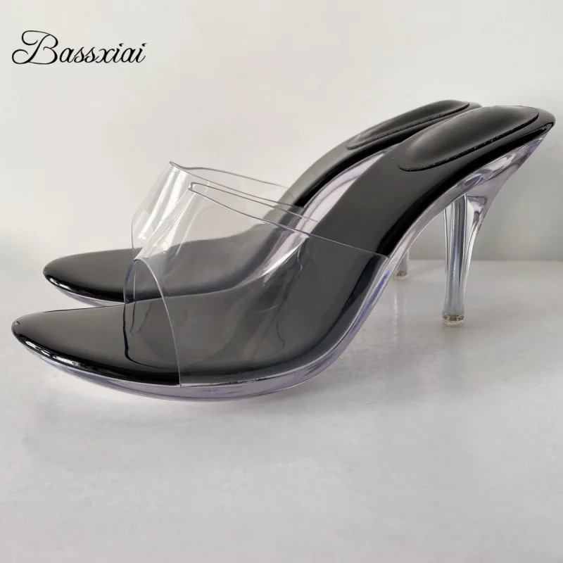 

Прозрачные мюли из ПВХ в лаконичном стиле, летние, с прозрачным кристаллическим каблуком-шпилькой, сексуальные женские сандалии с открытым носком
