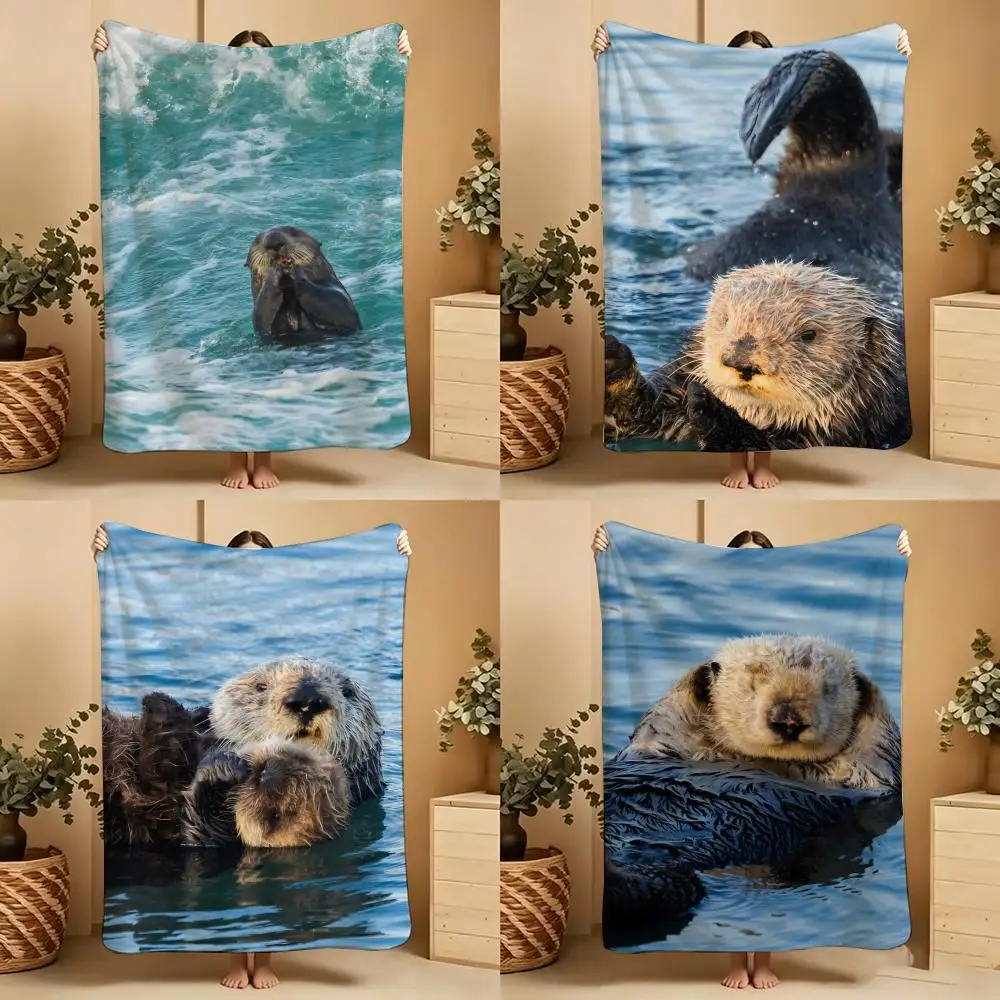 Manta suave y cálida con diseño de animales marinos, osos marinos, para dormitorio, sala de estar, cama, viajes, camping, picnic