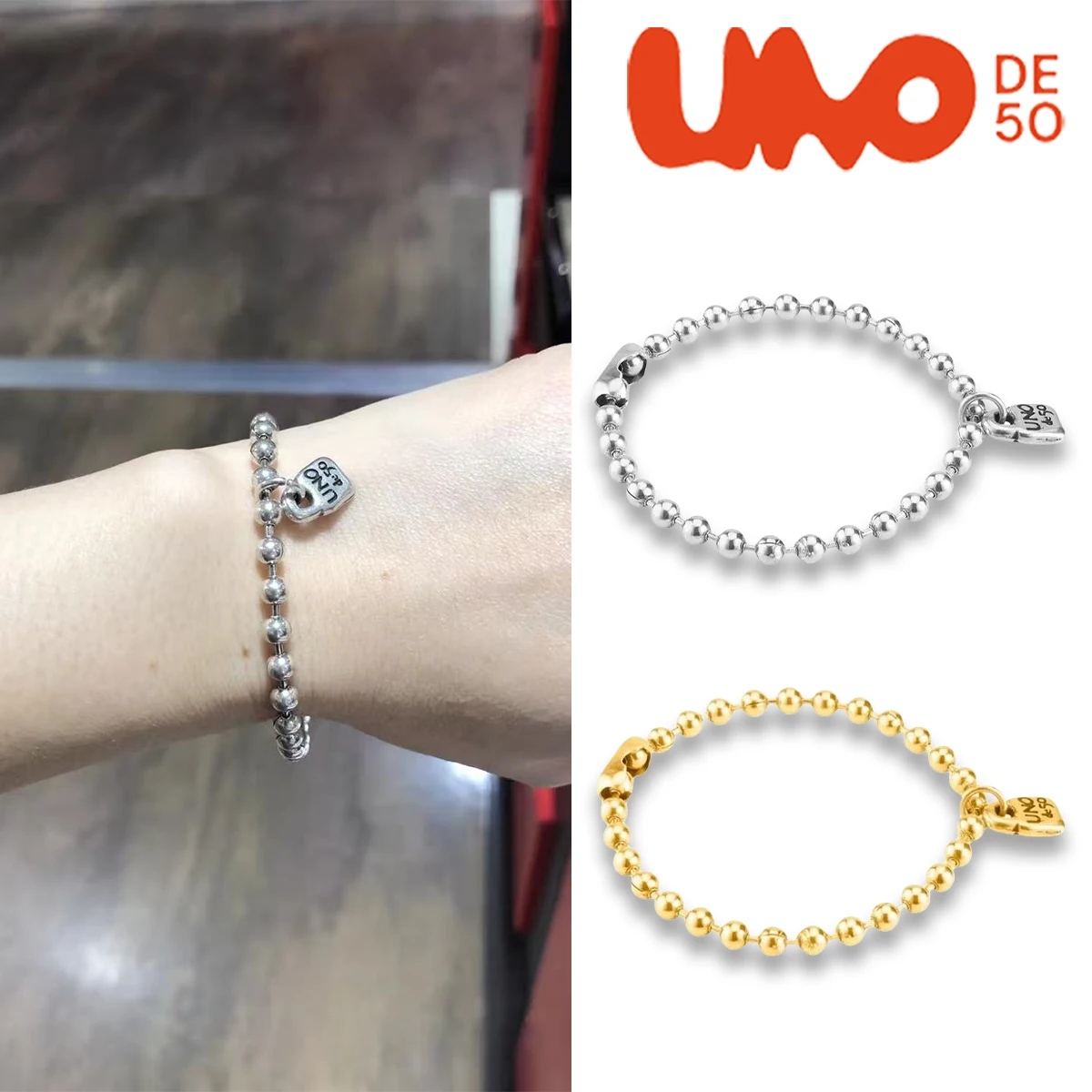 

UNODE50 Bracelet European trendy Valentine's Day couple gift with personalized and simple round beads