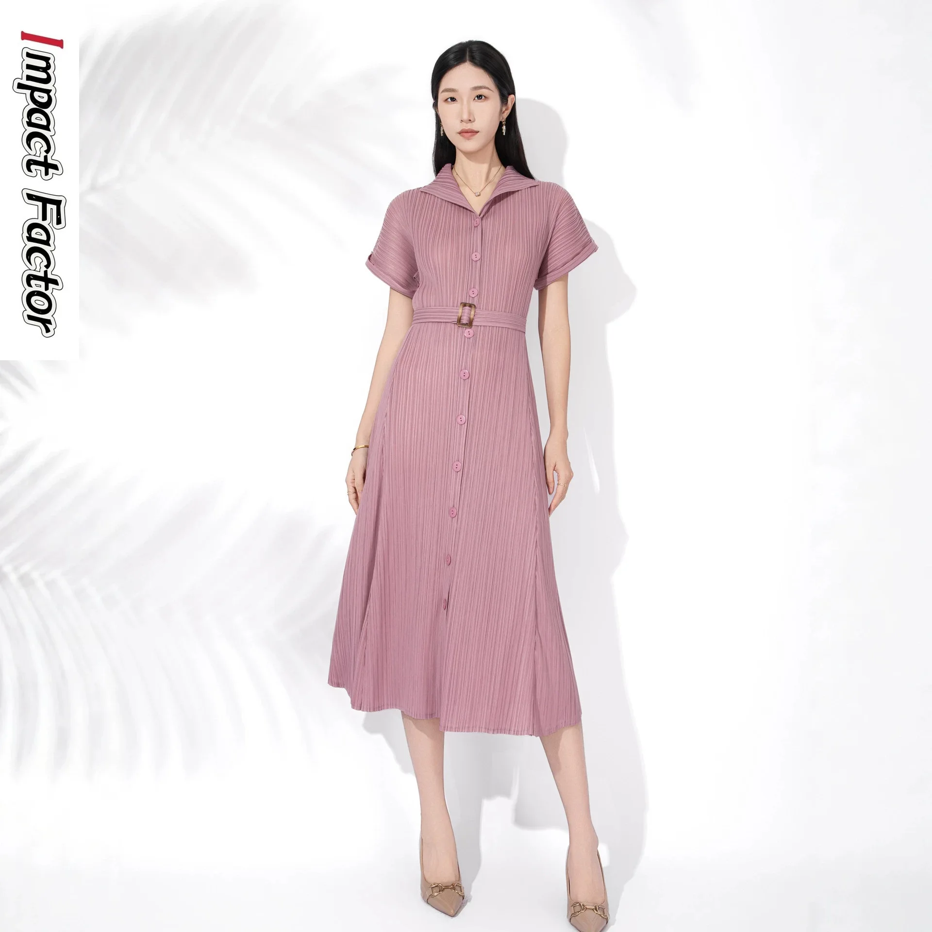 2026 Summer New Fashionable and Elegant Small Lapel Dress Feminine Temperament Slim and Thin Knee Long Skirt