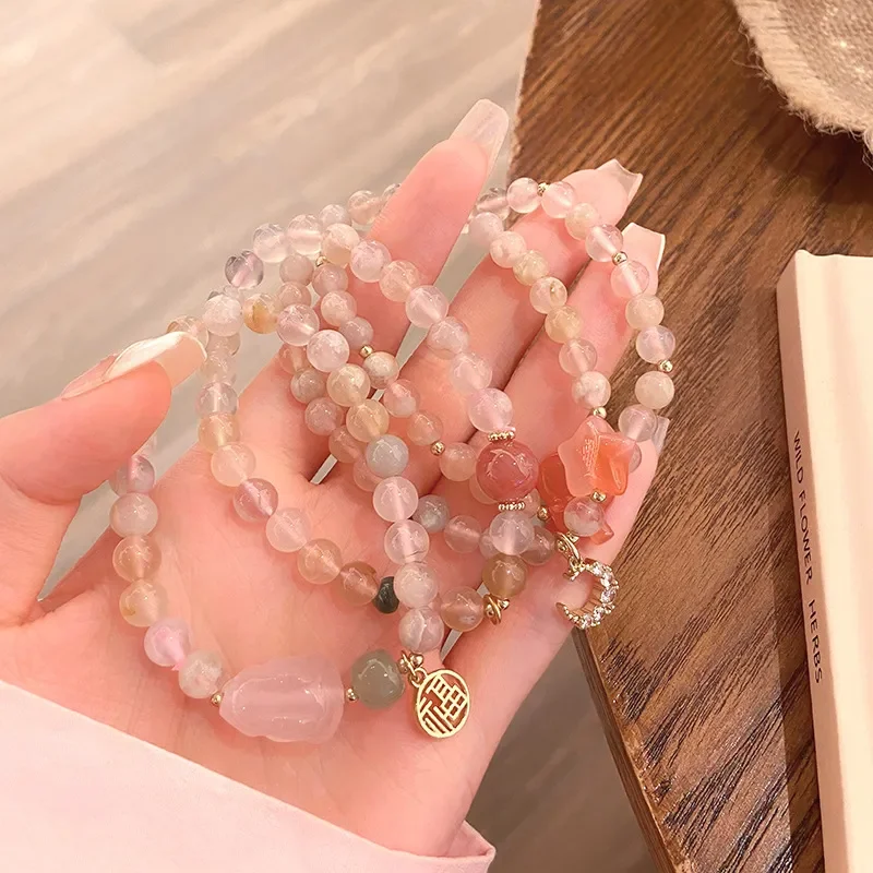 Mist Peach Forest~ Sweet Mori Small Fresh Cherry Blossom Agate Bracelet Same Commemorative Girlfriend Bracelet