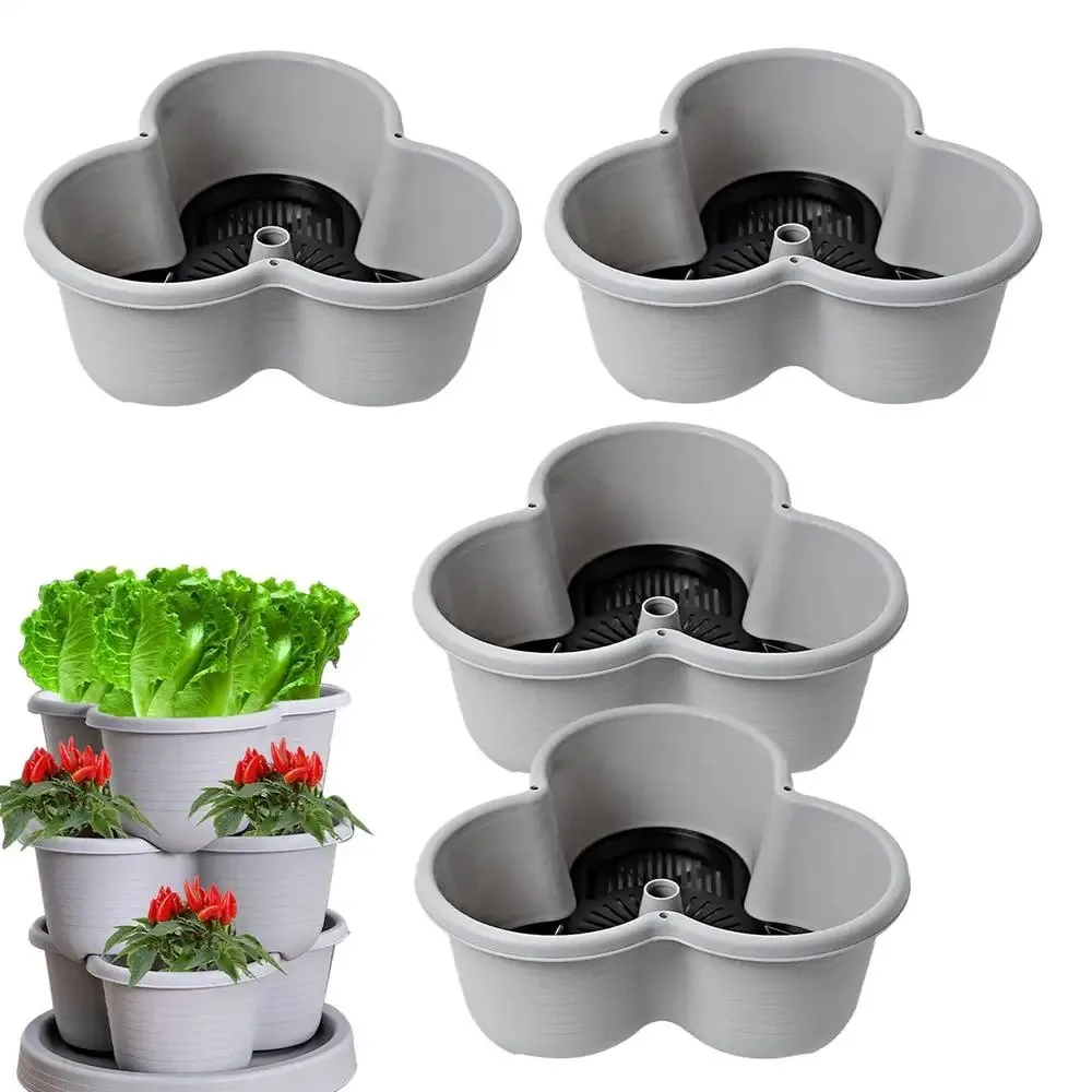 Vertical Tower Stackable FlowerPot Multi-layer Plastic Flower Pot with Movable Casters Strawberry Planter Tower Flower Pot