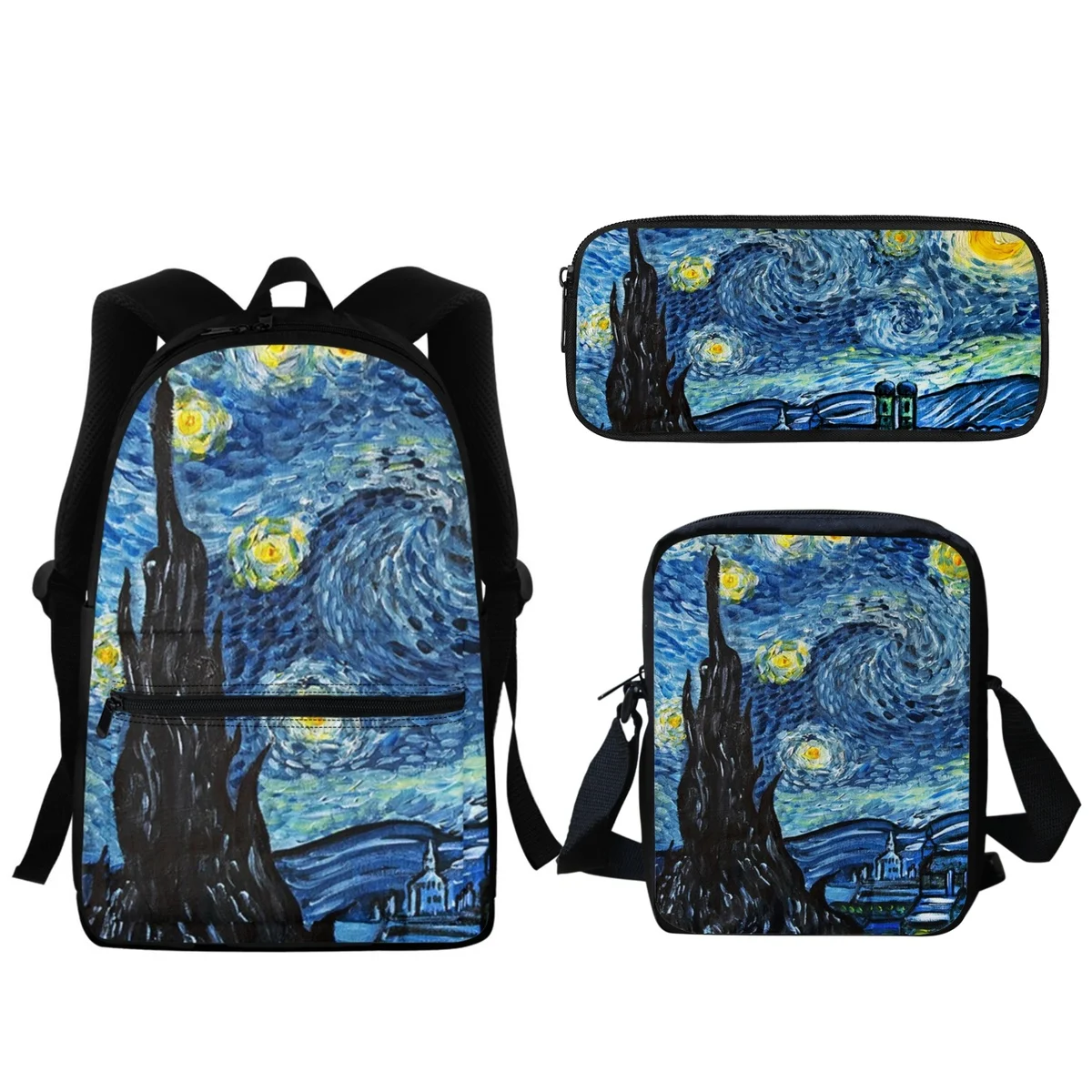 Van Gogh Starry Night Oil Painting Backpack High Quality Students Boys Girls Zipper Backpack Gift Travel Fashion Small Satchel