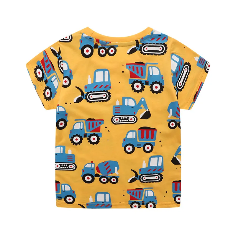 SAILEROAD 2024 Summer Yellow T Shirt Cotton Short Sleeve Cartoon Excavator T-shirts Kids Tee Girl Tops Boys Children Clothes