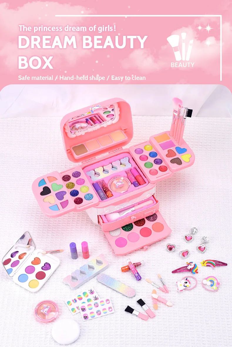 80 PCS Kids Makeup Kit for Girls 5 6 7 8 Years Old, Unicorn Girls Toy for Little Girls Birthday, Princess Dolls Dress Up Toy for