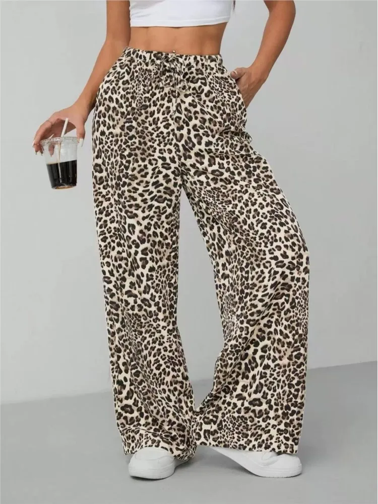 

Leopard Print High-Waisted Loose-Fit Casual Trousers Straight-Leg Long Pants New 2025 Fashion Wide Leg Pant Pants
