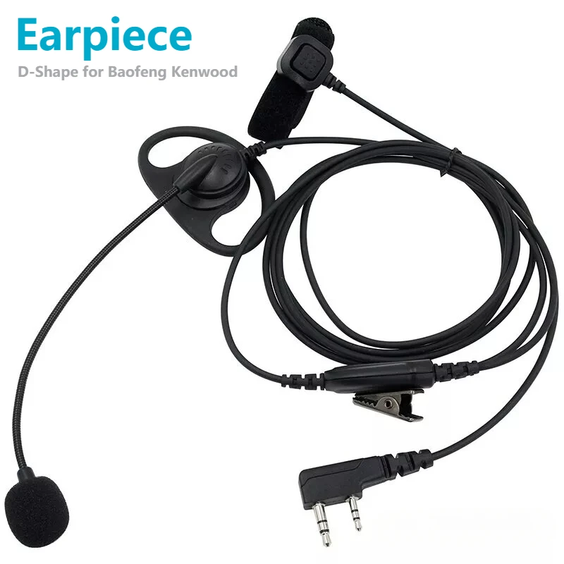 K Plug D-Shape Tactical Headset PTT Mic Earhook Earpiece Earphone for Baofeng 888S UV-5R UV-82 Kenwood TYT HYT Walkie-talkie