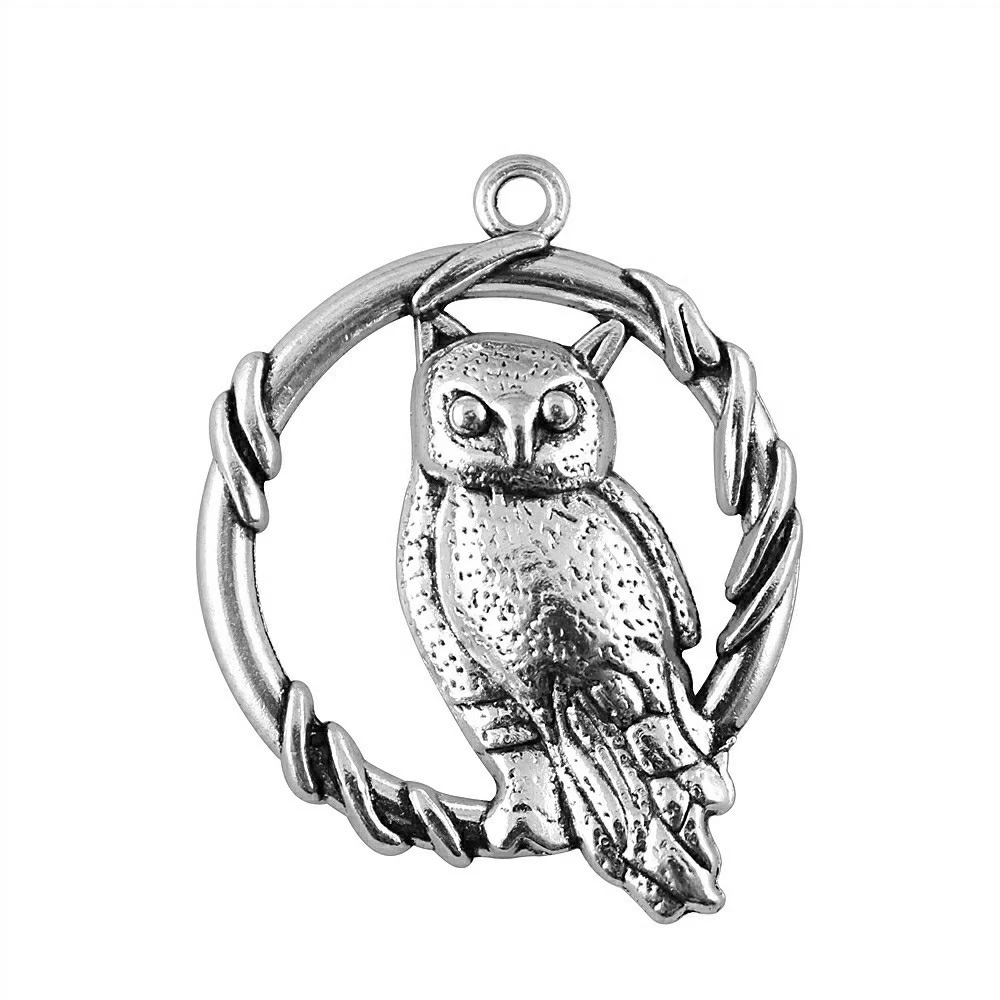 WYSIWYG 2pcs/lot 46x37mm Owl Charms Pendant For Jewelry Making 2 Colors Antique Silver Color Antique Bronze Plated Alloy Charms image 3