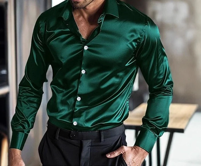 2026 Men's Casual Bright Face Hanging Spring and Autumn Long Sleeved Shirt