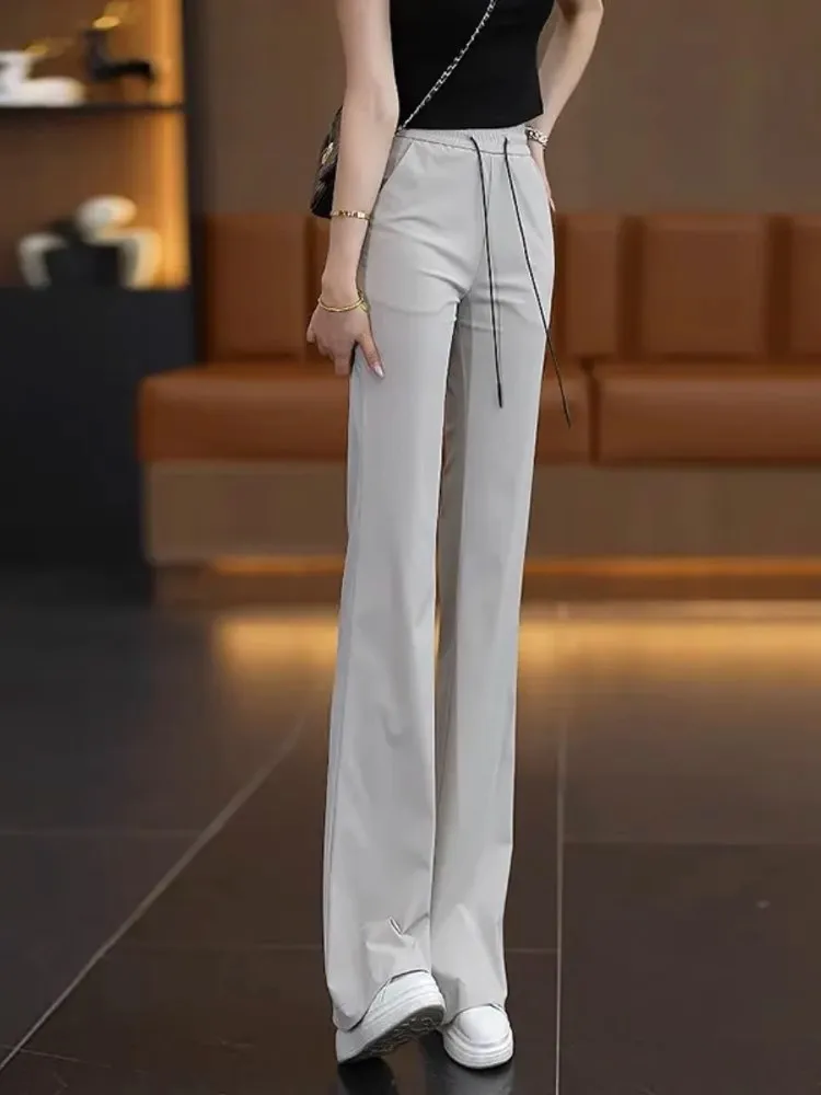 

High Waist Slimming Qui Dry Ice Silk Bell Bot Pants Women's Summer New Sle Casual Thin Pants Comfortable Spor Loose Fit