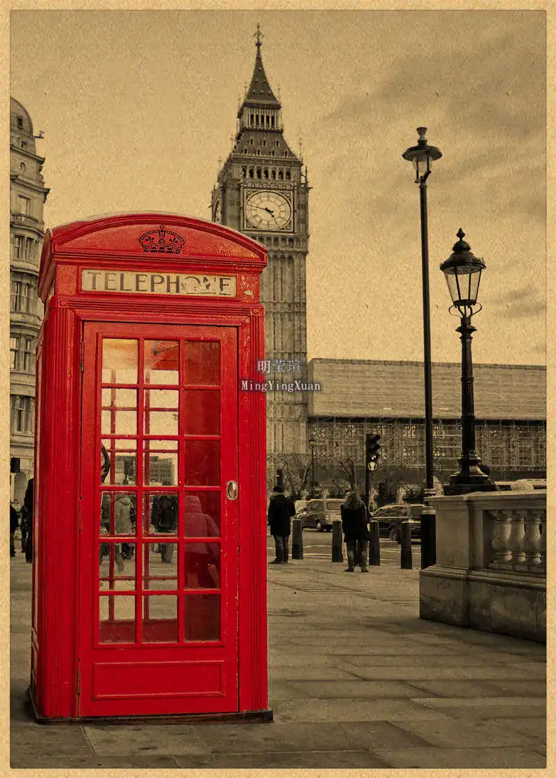 Vintage Poster London Street Red Telephone Booth Wall Pictures Living Room Home Decorative Painting Wallpaper Wall