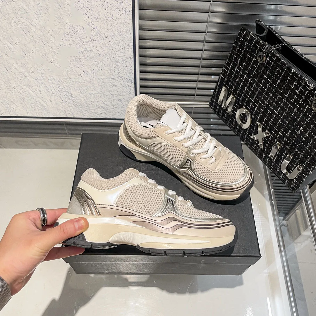 Women Vulcanized Thick Soled Shoes with Leather Mesh Splicing for Increased Breathability and Casual Sports Shoes YZBL807