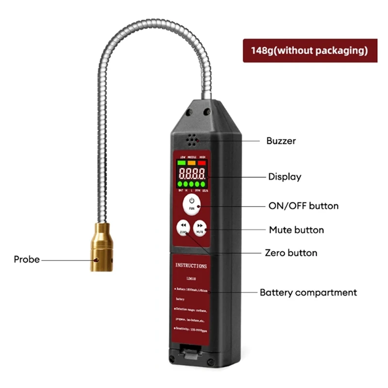 Y43A-Portable Combustible Gas Detector High Sensitivity Gas Leak Tester USB Rechargeable CH4 And C4H10 Detector