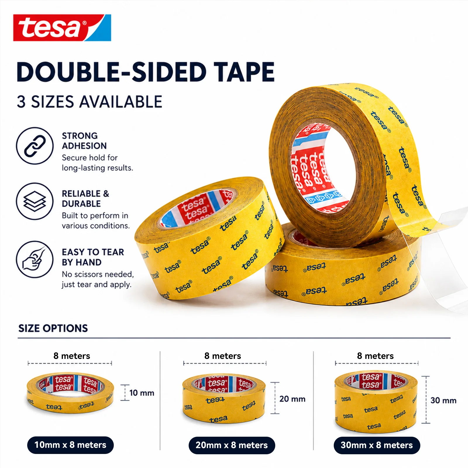 Tesa 51966 Double Sided PET Tape High Adhesion Heat Resistant Clear Industrial Use for Electronics Plastic Leather Mount Fixing