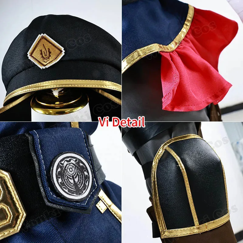 أزياء CyArcane Caitlyn التأثيرية شعر مستعار Jinx Sister Vi أزياء تنكرية للنساء ملابس لعب الأدوار في الهالوين