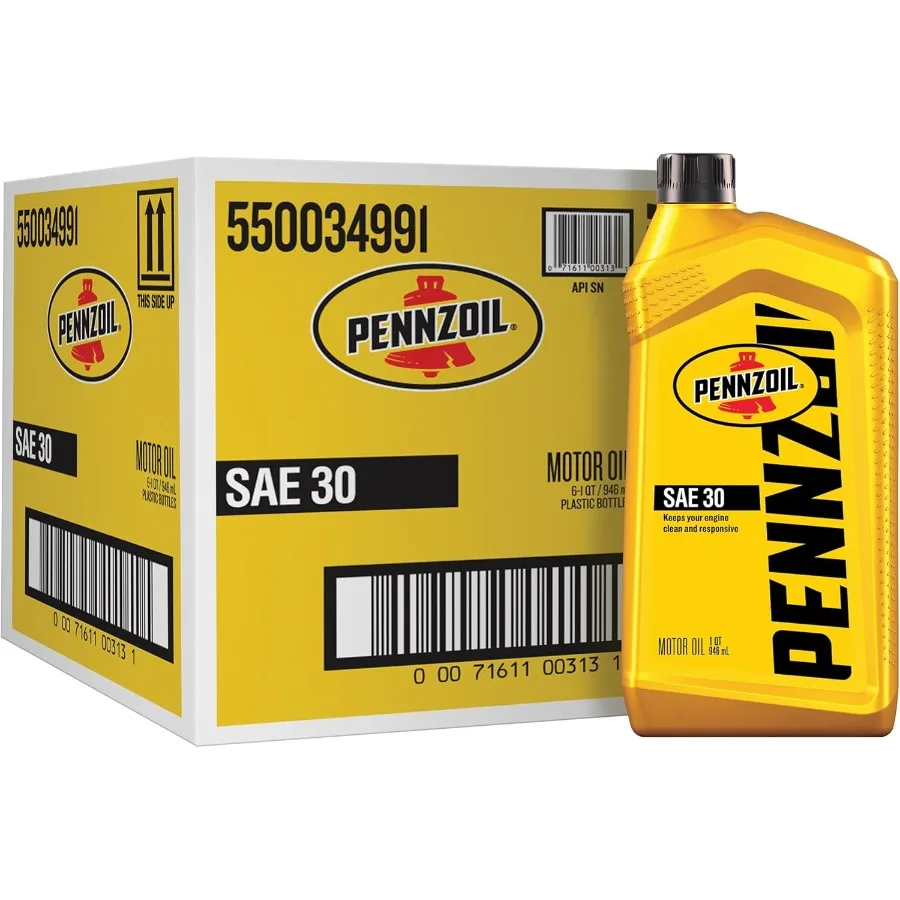 

Pennzoil Motor Oil SAE 30 Motor Oil 1 Quart 6 Pack High-Performance Engine Lubricant for Small Engines Lawn Mowers Generators a