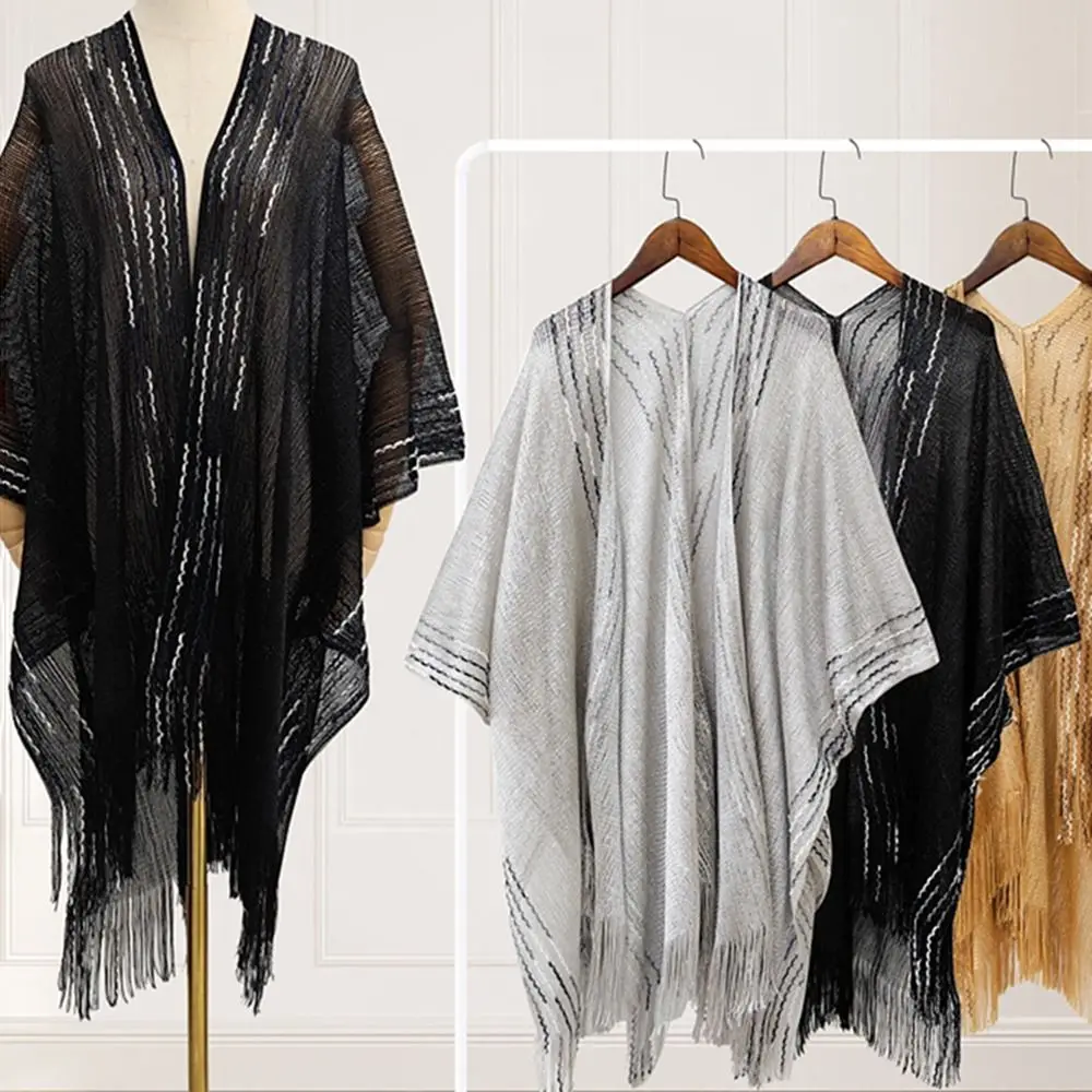 

Модный женский кардиган-накидка из тюля с бахромой и пэчворком, V-образным вырезом, ажурный, для вечерних мероприятий, выпускных, кружевная вуаль-мантила для вечеринок