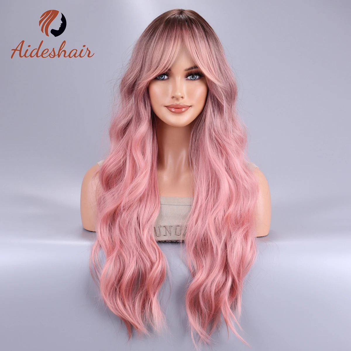 Long Body Wave Ombre Black Pink Cosplay Wigs Heat Resistant Synthetic Wigs Middle Part Natural Lolita Wigs For Women