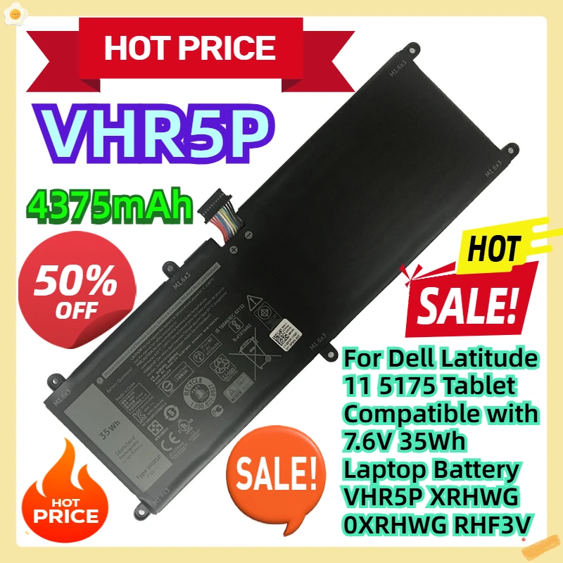 

For Dell Latitude 11 5175 Tablet Compatible with 7.6V 35Wh Laptop Battery VHR5P XRHWG 0XRHWG RHF3V