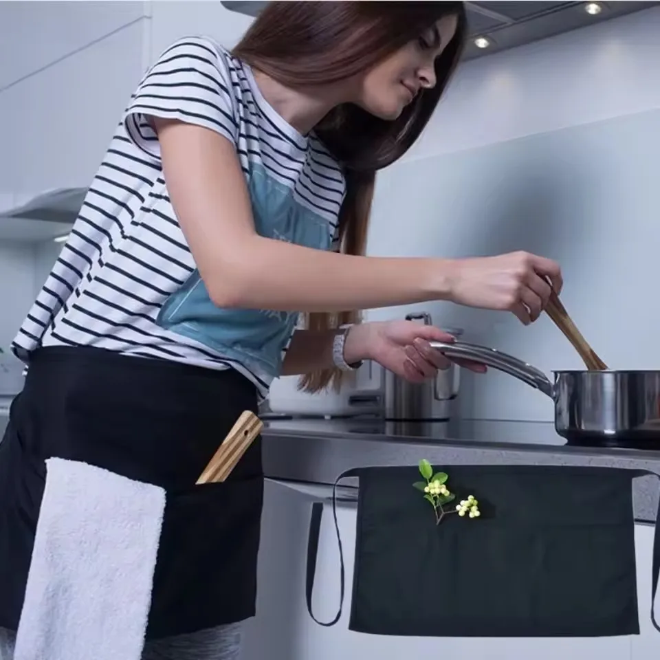 2 قطعة نصف مريلة مطعم بار متجر مقهى تجميل الأظافر استوديوهات موحدة ملابس عمل مقاومة للأوساخ باللون الأسود #4