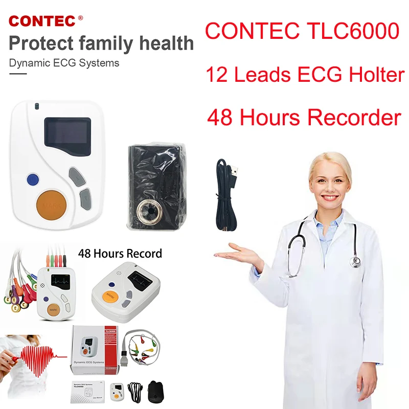 CONTEC Dynamic Veterinary Use 12 Leads ECG Holter Systems 48 Hours Recorder,2GB Card,​Analyzer Software(Download Online) TLC6000