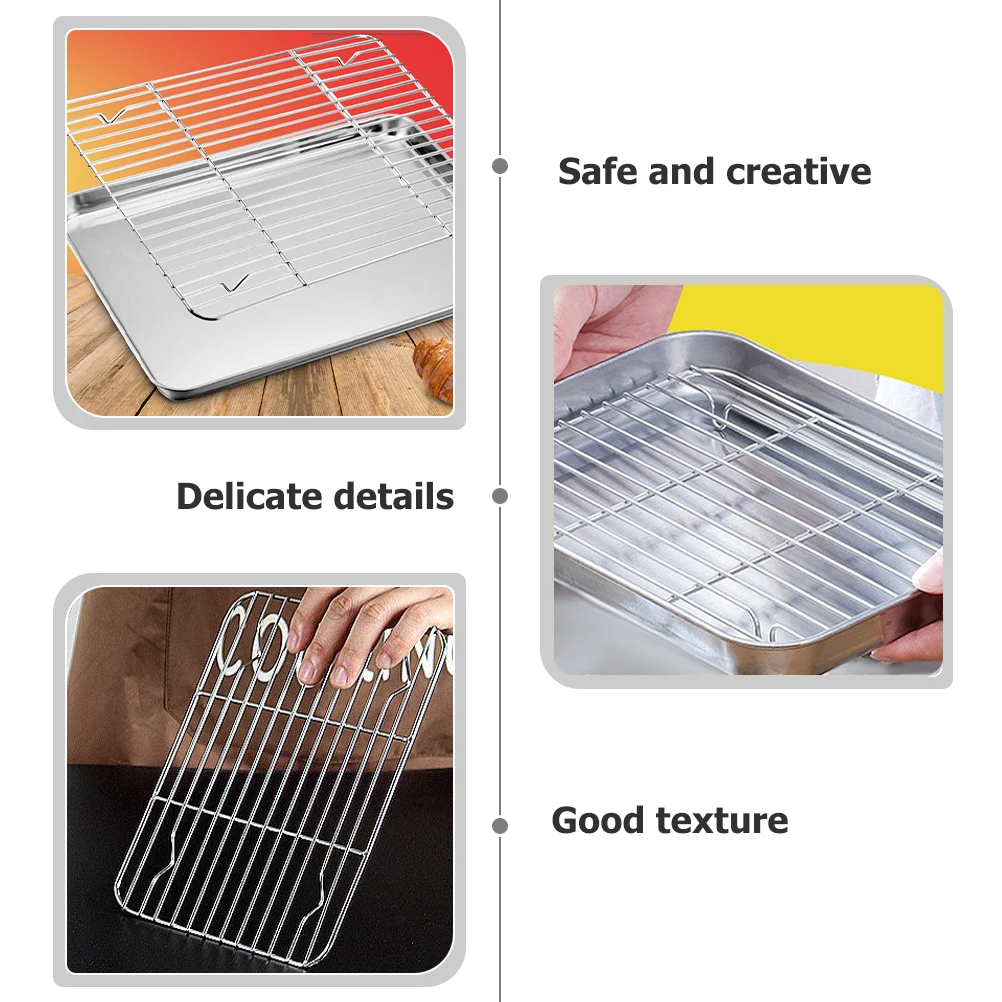 

2PCS Stainless Steel Baking 23x17cm Cooling Rack for Oven Air Fryer Roasting Wire Rack Cooking Grilling Heat