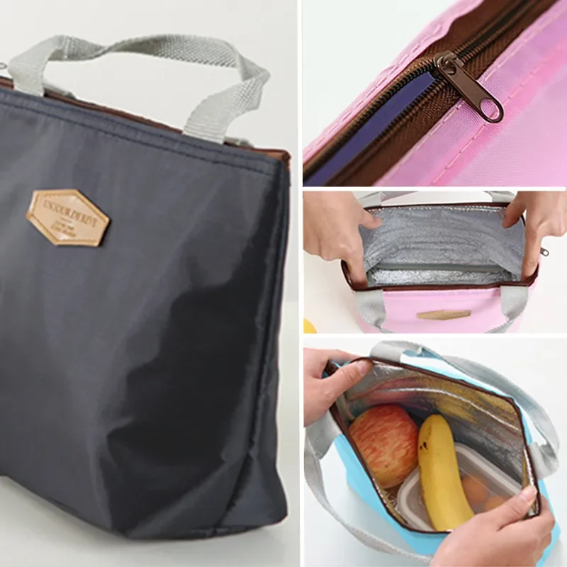 Lunch Box Camping Picnic Bag Lunch Bag Solid Color Portable Insulated Refrigerated Bag Cold Food Cooler Thermal Bag Handbag